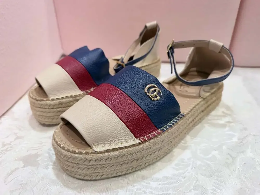 Cy Shoes Tri-Color Platform Espadrille Sandals White Red Blue